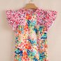Red Floral Mixed Print Ruffle Cap Sleeve Blouse