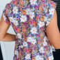 Rose Green Floral Print Bow Applique Slit Sleeveless Peplum Blouse