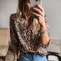 Apricot Leopard V Neck Half Sleeve Blouse
