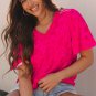 Rose Leopard Frilly V Neck Short Sleeve Blouse