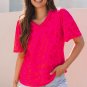 Rose Leopard Frilly V Neck Short Sleeve Blouse