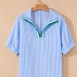 Sky Blue Striped Print Contrast Split Neck Dolman Sleeve Blouse