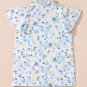 Sky Blue Floral Print Frilled Notched V Neck Blouse