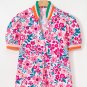 Pink Floral Print Contrast Striped Detail Short Sleeve Blouse