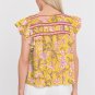 Yellow Floral Notched Neck Ruffled Sleeve Casual Blouse