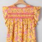 Yellow Floral Notched Neck Ruffled Sleeve Casual Blouse