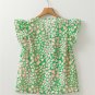 Green Abstract Leopard Tied Front Flutter Sleeve Blouse