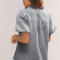 Black Striped Ruffle Short Bubble Sleeve Shirt