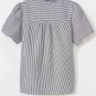 Black Striped Ruffle Short Bubble Sleeve Shirt