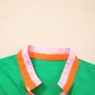 Bright Green Contrast Striped V Neck Collision Short Puff Sleeve Blouse