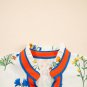 White Floral Short Puff Sleeve Contrast V Neck Print Blouse