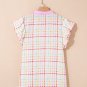 White Plaid Flutter Sleeve Colorblock Ric Rac Split V Neck Blouse