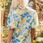 Blue Floral Striped Mixed Print Puff Short Sleeve Blouse