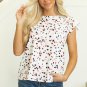 Beige Abstract Print Ruffle Flutter Sleeve Keyhole Back Slim Blouse
