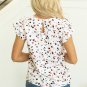 Beige Abstract Print Ruffle Flutter Sleeve Keyhole Back Slim Blouse