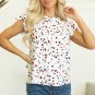 Beige Abstract Print Ruffle Flutter Sleeve Keyhole Back Slim Blouse