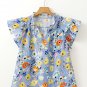 Sky Blue Flutter Sleeve V Neck Floral Top