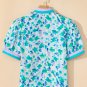 Green Floral Print Striped Trim Split V Neck Puff Short Sleeve Blouse