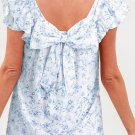 Sky Blue Floral Ruffled Short Sleeve Bow Back Square Neck Blouse
