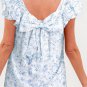 Sky Blue Floral Ruffled Short Sleeve Bow Back Square Neck Blouse