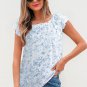 Sky Blue Floral Ruffled Short Sleeve Bow Back Square Neck Blouse