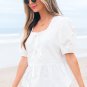 White Bow Knot Decor Square Neck Puff Sleeve Peplum Top