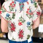 White Floral Print Contrast V Neck Tassel Tie Lace Detail Short Sleeve Blouse