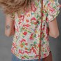 Multicolour Allover Floral Printed Flutter Sleeve Split Neck Blouse