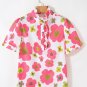 Pink Floral Ruffle Short Sleeve Striped Buttoned Collar Blouse