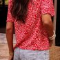 Red Boho Floral Printed Half Sleeve Knotted V Neck Blouse