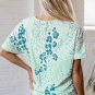 Green Mixed Leopard Print V Neck Short Sleeve Blouse