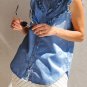 Sky Blue Mineral Wash Frilled Button Up Denim Shirt