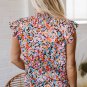 Orange Floral Print Flutter Sleeve Blouse Top