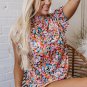 Orange Floral Print Flutter Sleeve Blouse Top