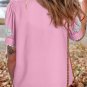 Rose Floral Ric Rac Edge Puff Sleeve Button Up Summer Shirt