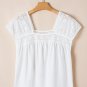 White Hollowed Lace Patchwork Square Neck Short Sleeve Blouse