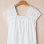 White Hollowed Lace Patchwork Square Neck Short Sleeve Blouse