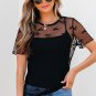 Black Bow Knot Dotted See-through Mesh Patched Slim Fit Blouse