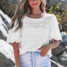 White Frilled Lace Trim Bubble Sleeve Blouse