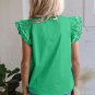 Bright Green Contrast Scallop Trim Layered Short Sleeve V Neck Blouse
