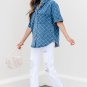 Dusk Blue Checkered Textured Short Sleeve Patched Pocket Denim Shirt