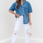 Dusk Blue Checkered Textured Short Sleeve Patched Pocket Denim Shirt