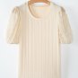 Apricot Polka Dot Mesh Puff Sleeve Textured Blouse