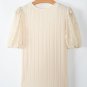 Apricot Polka Dot Mesh Puff Sleeve Textured Blouse