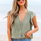 Laurel Green Flutter Sleeve Lace V Neck Shirt