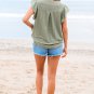 Laurel Green Flutter Sleeve Lace V Neck Shirt