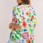 Green Chic Leopard Print Striped Detail Split Neck Blouse
