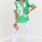Green Floral Ric Rac Edge Puff Sleeve Button Up Summer Shirt