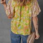 Multicolour Printed Contrast Bubble Sleeve Patchwork Blouse