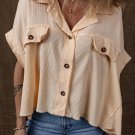 Beige Waffle Splicing Short Batwing Sleeve Flap Detail Shirt